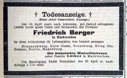 Todesanzeige vom 21.4.1904